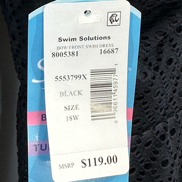 Swim Solutions Bow Front Tummy Control Thigh Minimizer Swim Dress - Black - 18W - Picture 7 of 9